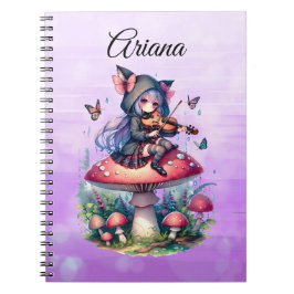 Cuaderno Hada en Hoodie tocando viola en un hongo