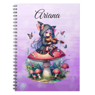 Cuaderno Hada en Hoodie tocando viola en un hongo
