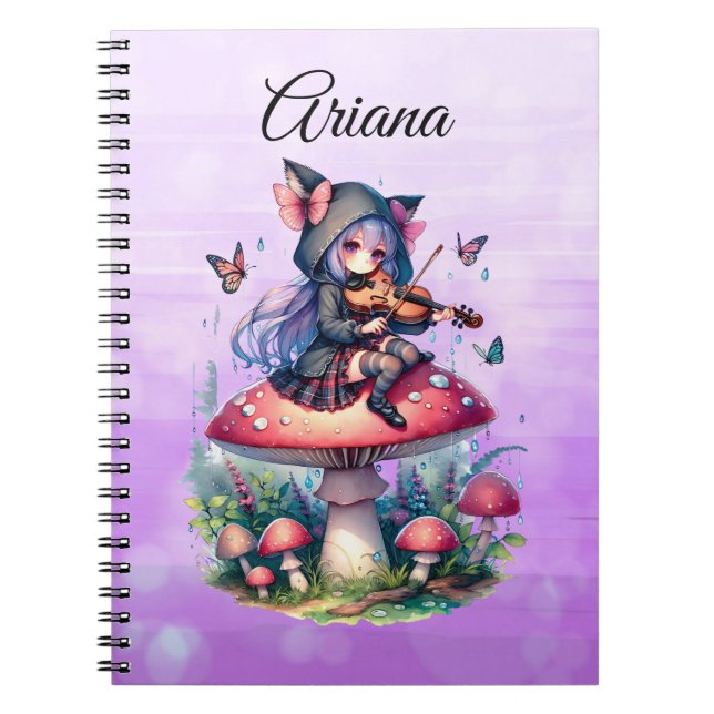 Cuaderno Hada en Hoodie tocando viola en un hongo (Frente)