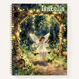 Cuaderno Hada encantada en un columpio en un bosque mágico
