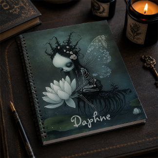 Cuaderno Hada Esqueleto de Fantasía Oscura Gótica con Nombr