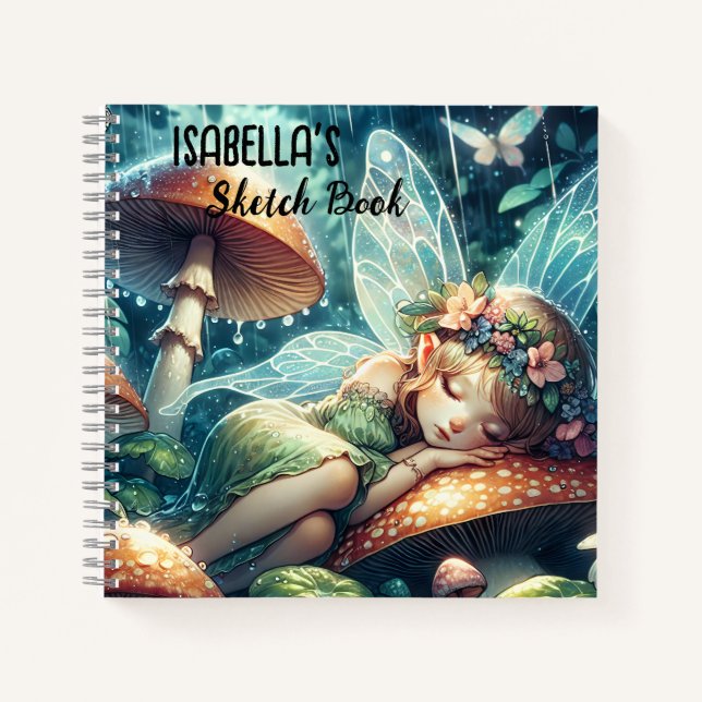 Cuaderno Hada Etérea Durmiendo sobre una Setas Personalizad (Anverso)