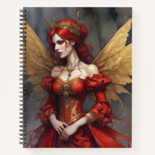 Cuaderno Hada Gótica Steampunk Roja y Dorada