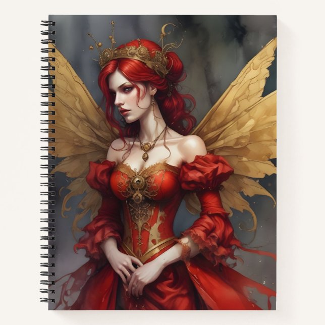 Cuaderno Hada Gótica Steampunk Roja y Dorada (Anverso)