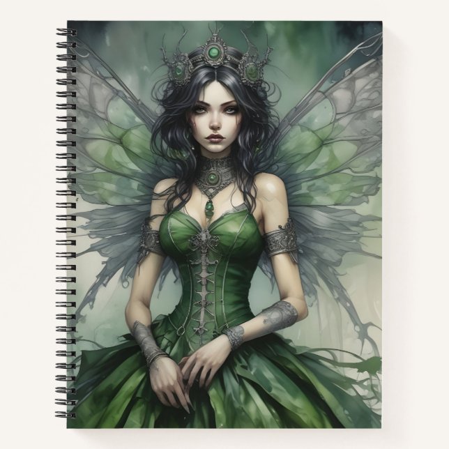 Cuaderno Hada Gótica Steampunk Verde y Plata (Anverso)