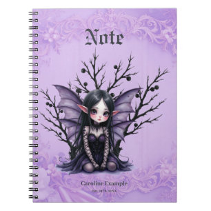 Cuaderno Hada oscura y linda con alas de murciélago.