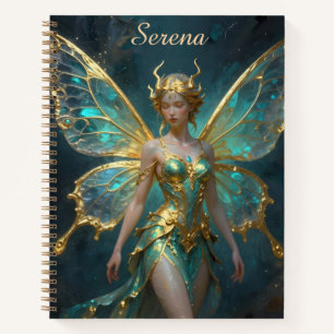 Cuaderno Hada personalizada de turquesa y oro Pretty