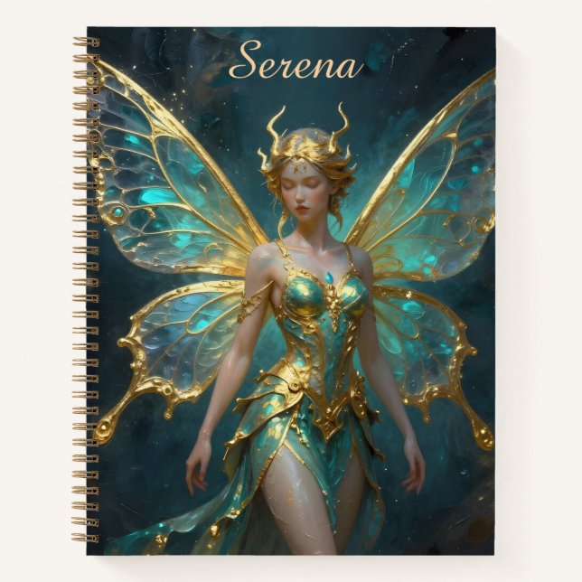 Cuaderno Hada personalizada de turquesa y oro Pretty (Anverso)