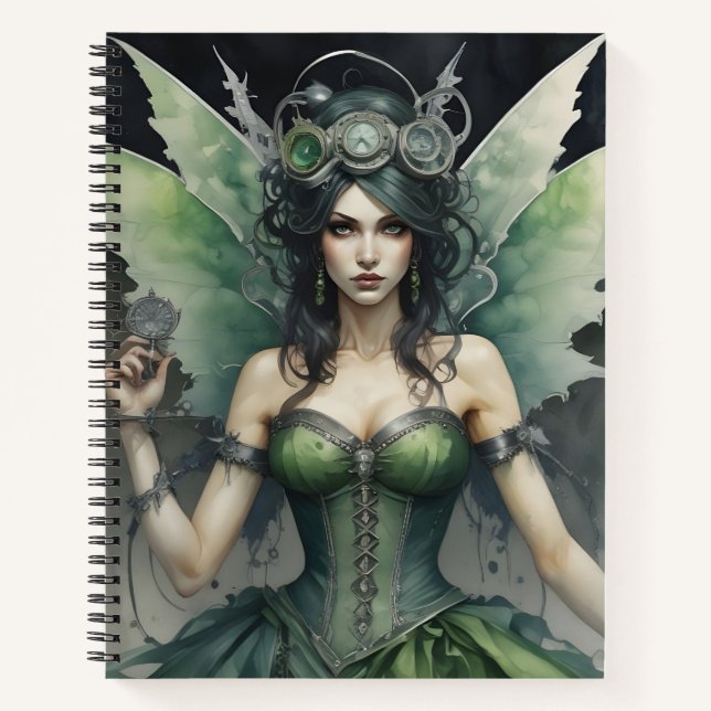 Cuaderno Hada Steampunk Verde y Plata (Anverso)