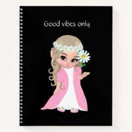 Cuaderno Hada y flores sobre negro