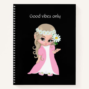 Cuaderno Hada y flores sobre negro