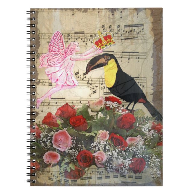 Cuaderno Hadas y collage de aves de época (Frente)