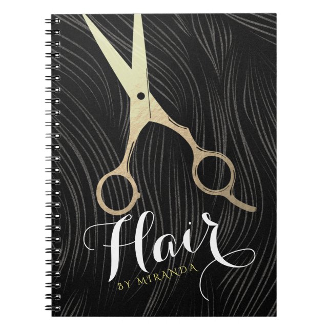 Cuaderno Hair Salon Hairstylist modernas tijeras de oro neg (Frente)