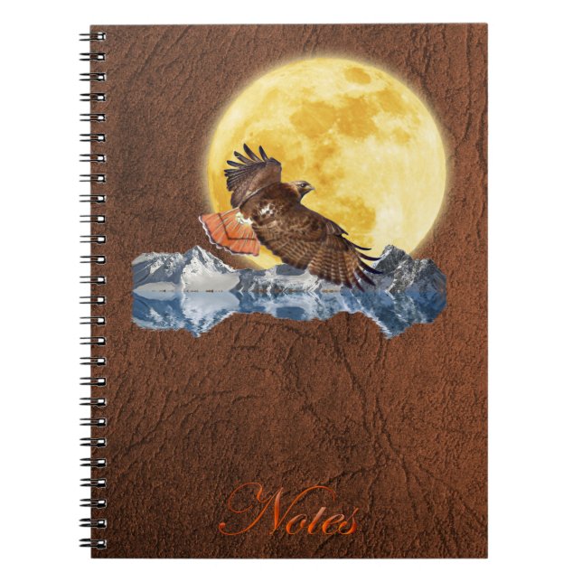 Cuaderno Halcón y luna de cola roja en un portátil de cuero (Frente)