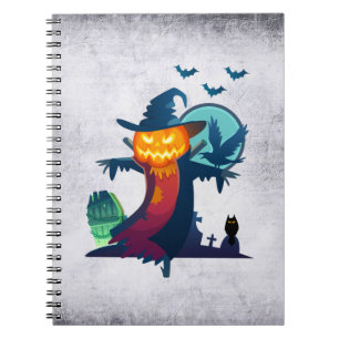Cuaderno Halloween Alardeó El Espantapájaros Con Bats Y Un