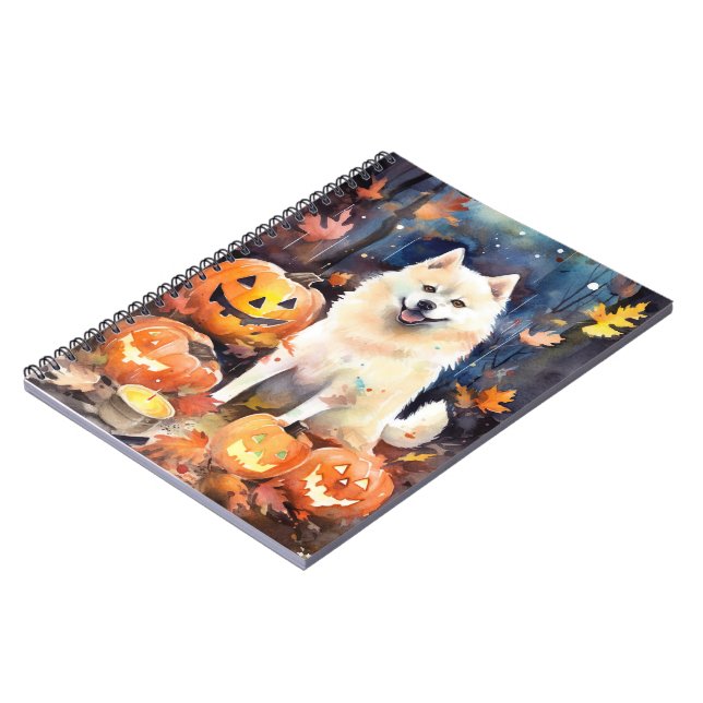 Cuaderno Halloween American Akita con calabazas aterradoras (Lado Izquierdo)