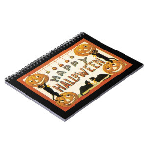 Cuaderno Halloween antiguo, gatos negros con Jackolanterns