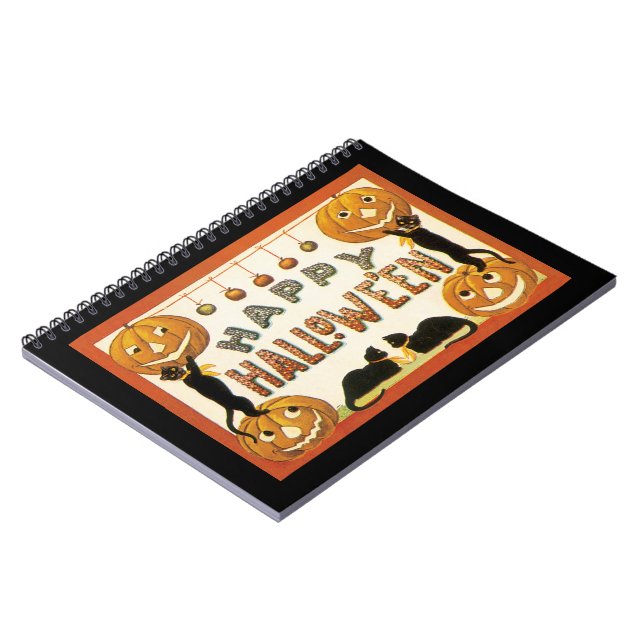 Cuaderno Halloween antiguo, gatos negros con Jackolanterns (Lado Izquierdo)