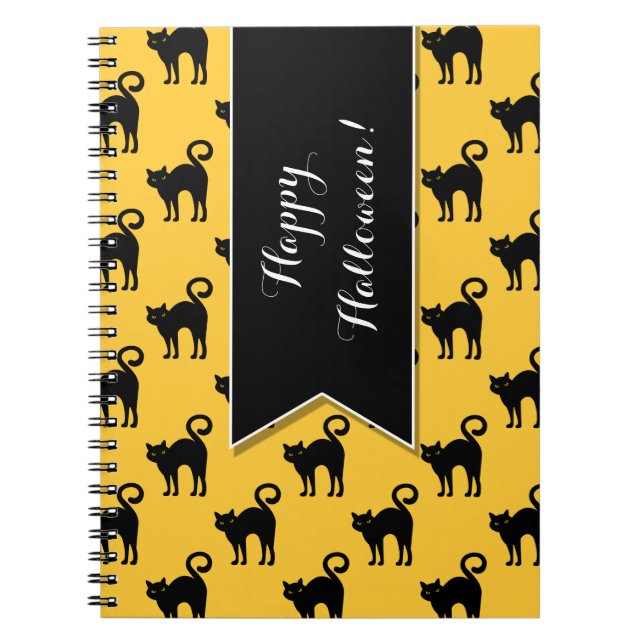 Cuaderno Halloween Black Cat Pattern Personalizado Notebook (Frente)