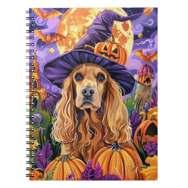 Cuaderno Halloween de Brujas de Cocker Spaniel Dog Hallowee (Frente)