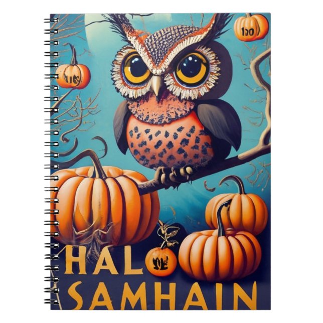 Cuaderno Halloween de búho y calabaza perdidos (Frente)