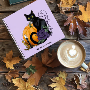 Cuaderno Halloween de calabaza de Rosa morado de gato negro