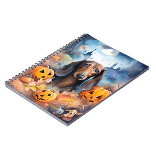 Cuaderno Halloween de Dachshund con calabazas aterradoras