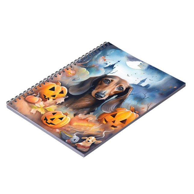 Cuaderno Halloween de Dachshund con calabazas aterradoras (Lado Izquierdo)