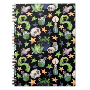Cuaderno Halloween de fantasía: Patrón oscuro dibujado a ma