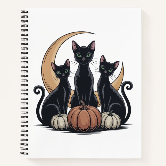 Cuaderno Halloween de la Luna de Calabaza de Gatos Negros W (Anverso)