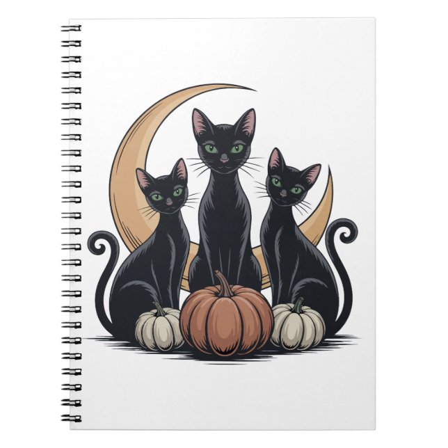 Cuaderno Halloween de la Luna de Calabaza de Gatos Negros W (Frente)