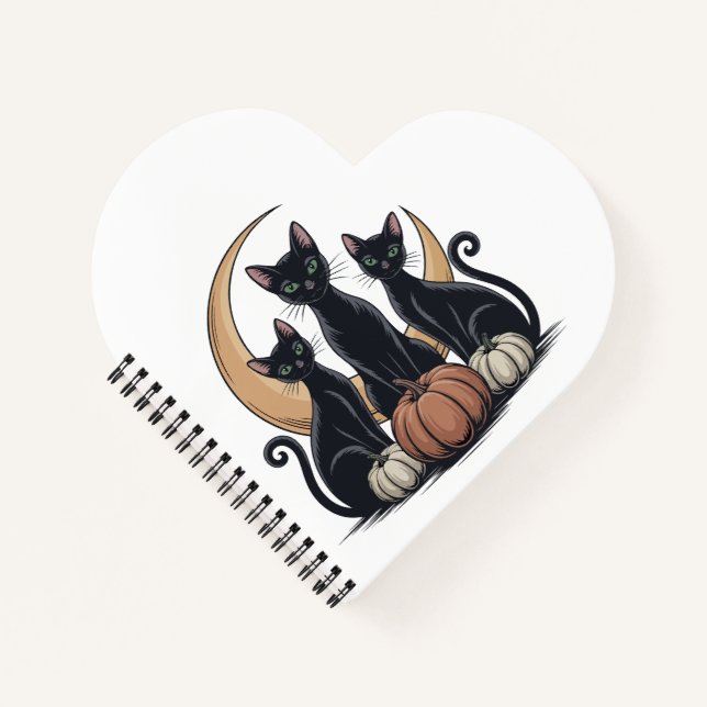 Cuaderno Halloween de la Luna de Calabaza de Gatos Negros W (Anverso)