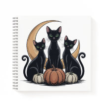 Halloween de la Luna de Calabaza de Gatos Negros W