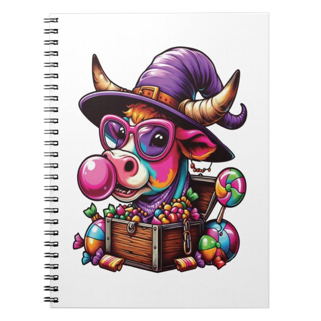 Cuaderno Halloween de la vaca de la altiplanicie arcoiris (Frente)