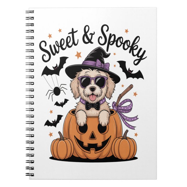 Cuaderno Halloween de perro dulce y fantasmagórico (Frente)
