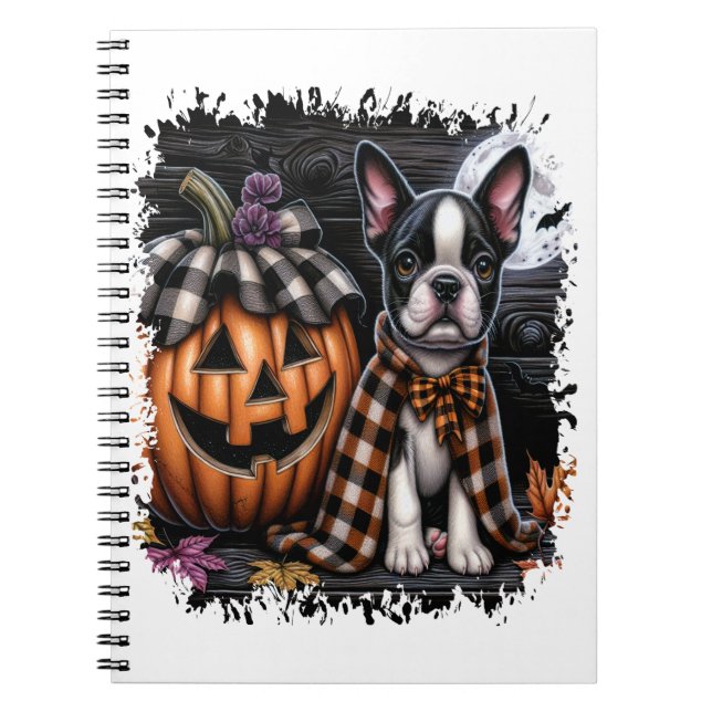 Cuaderno Halloween del perro de Boston Terrier (Frente)