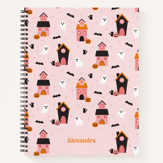 Cuaderno Halloween espeluznante y adorable, casas embrujada (Anverso)
