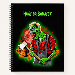 Cuaderno Halloween Funny Green Zombie Ax Añadir nombre en