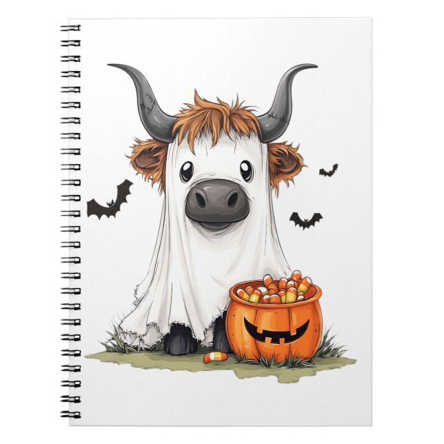Cuaderno Halloween Ghost Highland Cow PNG (Frente)