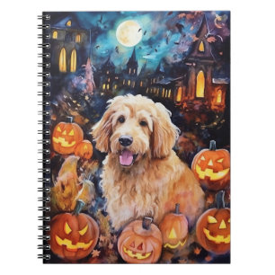 Cuaderno Halloween Goldendoodle con calabazas aterradoras