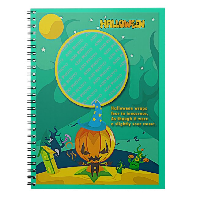 Cuaderno Halloween Jack o' Lantern Wizard Add Photo Frame (Frente)