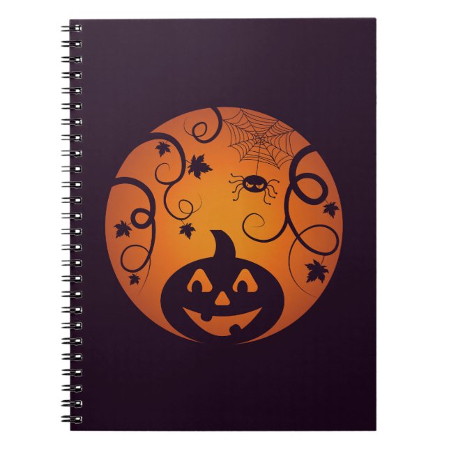 Cuaderno Halloween Jack o linterna cara de calabaza y araña (Frente)