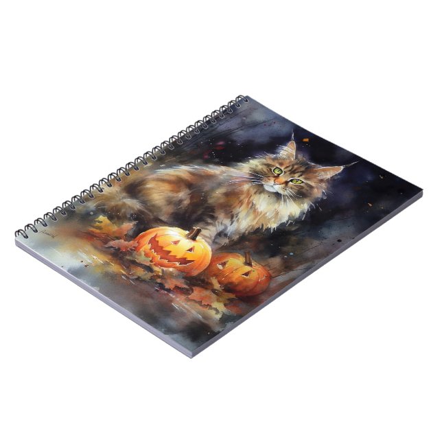 Cuaderno Halloween Maine Coon Cat Con Calabazas Temerosas (Lado Izquierdo)