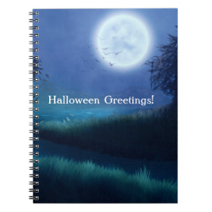 Cuaderno Halloween Moon at Night in Shades of Blue & Green