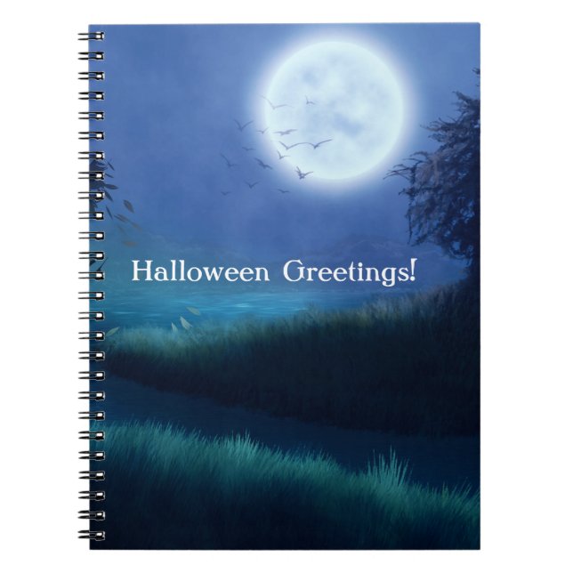 Cuaderno Halloween Moon at Night in Shades of Blue & Green  (Frente)