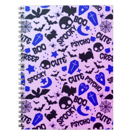 Cuaderno Halloween morado, azul y negro lindo y divertido