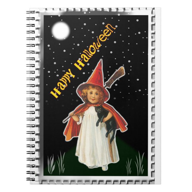 Cuaderno Halloween - Niña pequeña con cuarto y gato negro (Frente)