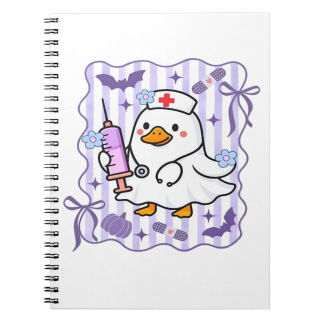 Cuaderno Halloween otoño morada Coquette enfermera de oca (Frente)