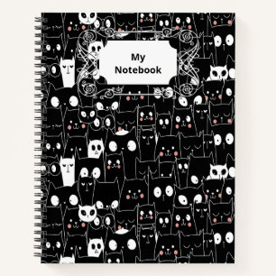 Cuaderno Halloween Personalizado blanco negro adorable anim