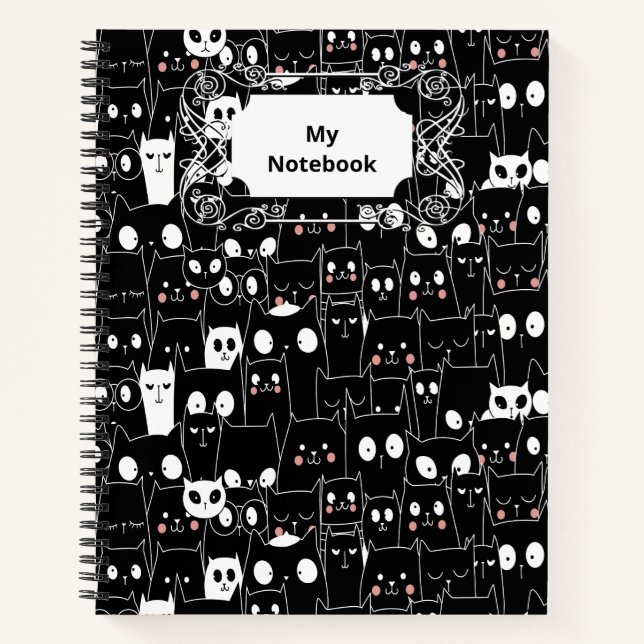 Cuaderno Halloween Personalizado blanco negro adorable anim (Anverso)